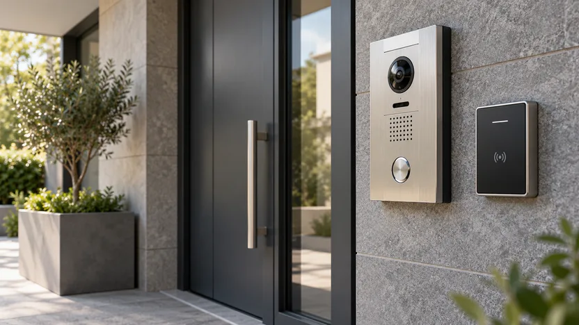 Vidéophone et lecteur de contrôle d’accès à l’entrée d’un bâtiment